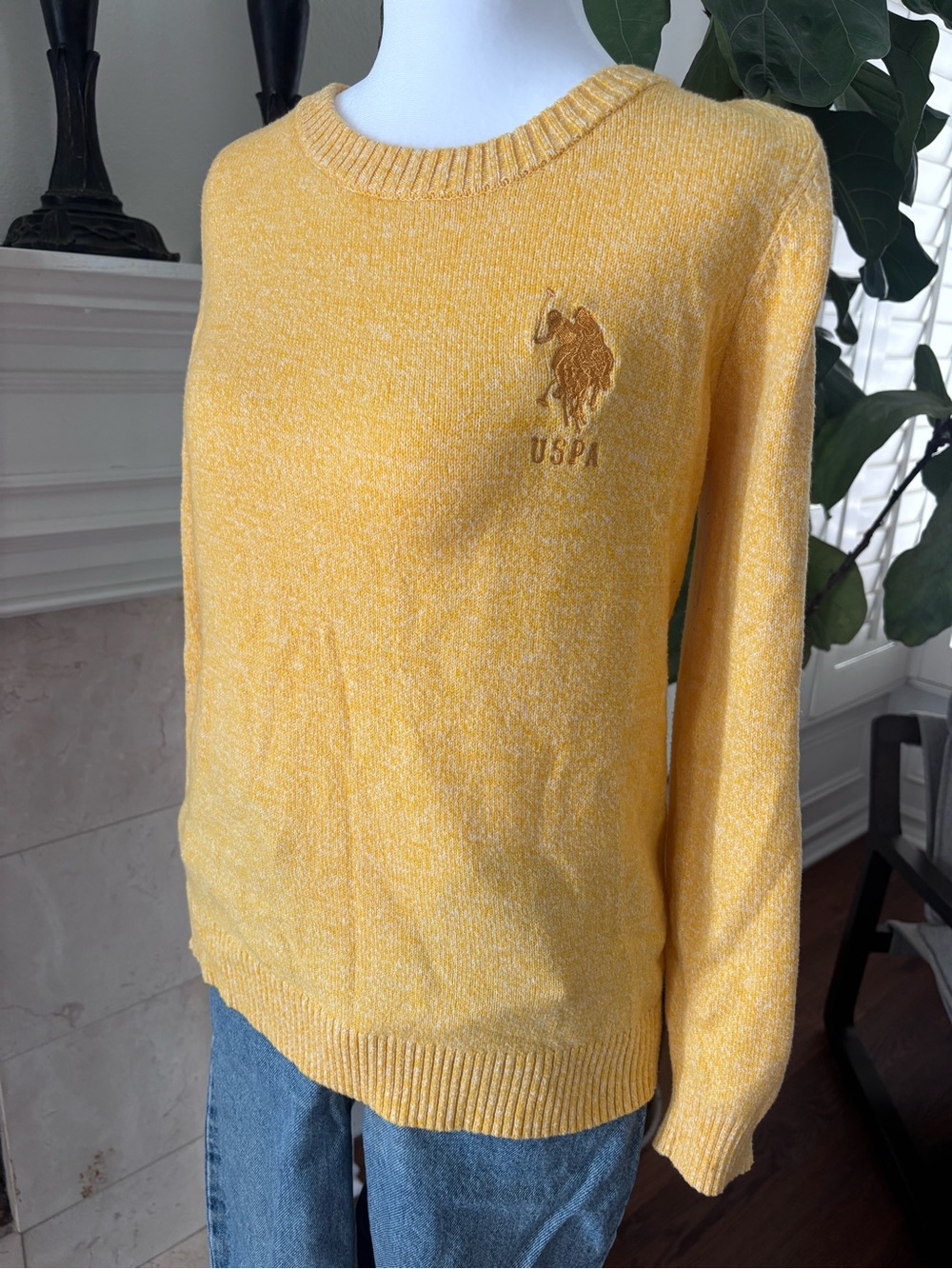 Vintage U.S. Polo Assn. Women's Yellow Crewneck Sweater